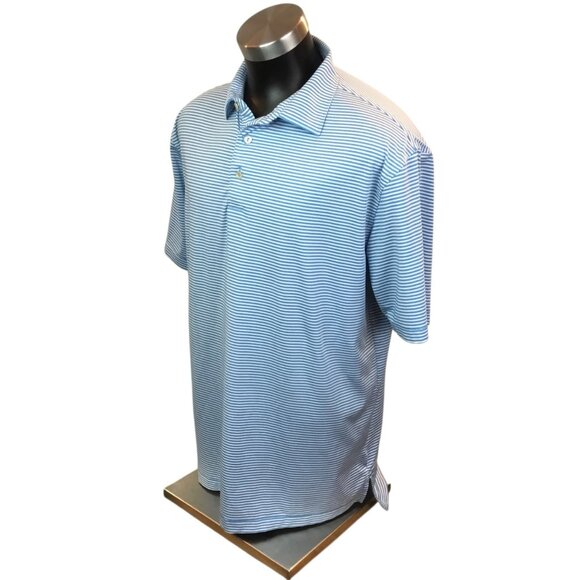 Peter Millar Summer Comfort Blue & White Striped Polo Shirt Mens L - Picture 2 of 8